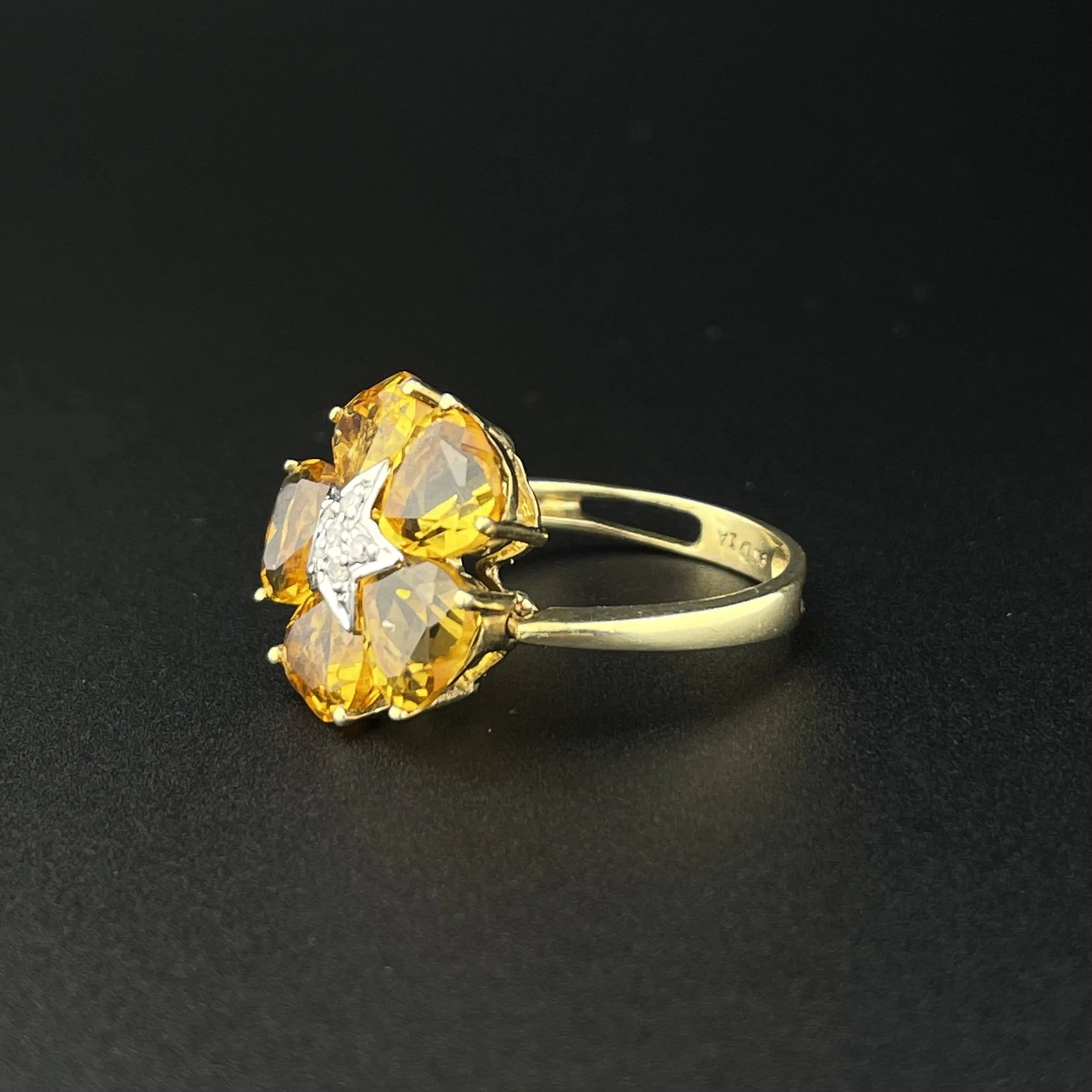 Vintage Gold Diamond Star Citrine Floral Ring Flips to Pendant