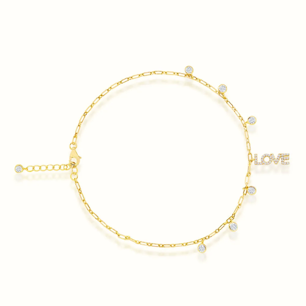 Women's Vermeil Bezel Diamond Capital Love Anklet